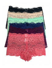 Cargar imagen en el visor de la galería, Boxer Cachetero De Encaje Pack 6 Piezas Con 6 Dif Colores
