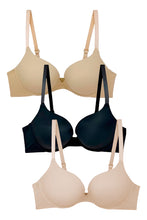 Cargar imagen en el visor de la galería, Pack 3 Brasier Doble Doble Push Up, Aumenta Hasta 2 Tallas Modelo 6003-16 Nude/negro/beige Lisa 38c