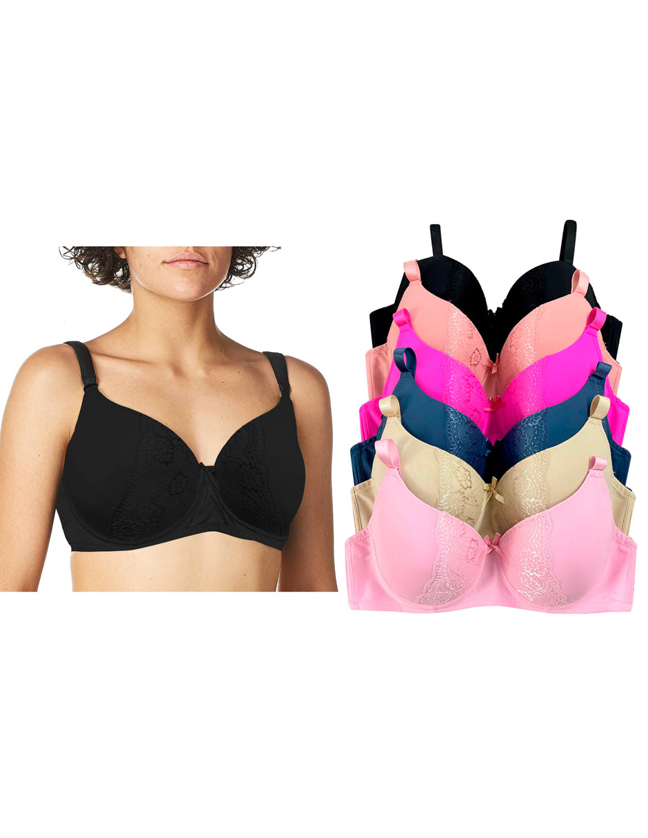 Brassier Copa Doble Dd, Paquete 6 Pzas, Colores Basicos 5209