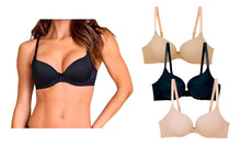 Cargar imagen en el visor de la galería, Pack 3 Brasier Doble Doble Push Up, Aumenta Hasta 2 Tallas Modelo 87051 Colores Basicos Liso 32b