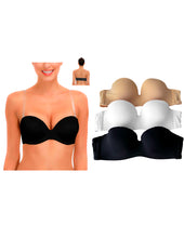 Cargar imagen en el visor de la galería, Pack 3 Brasier Strapless Con Tirantes Transparentes