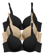 Cargar imagen en el visor de la galería, Pack 3 Brasier Doble Doble Push Up, Aumenta Hasta 2 Tallas Modelo 9902 1 Beige Y 2 Negros 38c