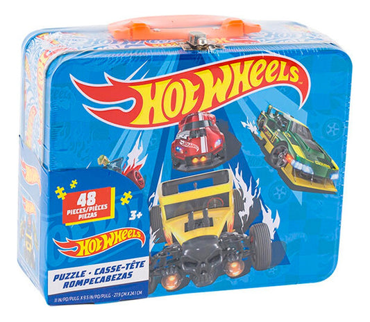 Lonchera Con Rompecabezas 48 Pzas Diferentes Personajes Azul Hotwheels 83269