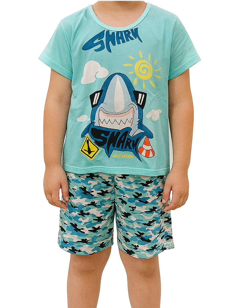 Pijama De Niño Con Divertidos Diseños Set De 2 Piezas Short y Playera