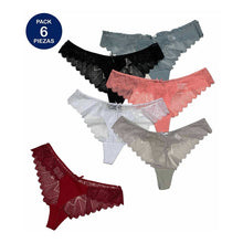 Cargar imagen en el visor de la galería, Tanga Sexy Encaje Mujer Pack De 6 Pzas, 6 Colores Diferentes