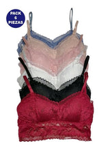 Cargar imagen en el visor de la galería, Sexy Bralette Encaje Pack Con 6 Piezas En 6 Diferentes Color