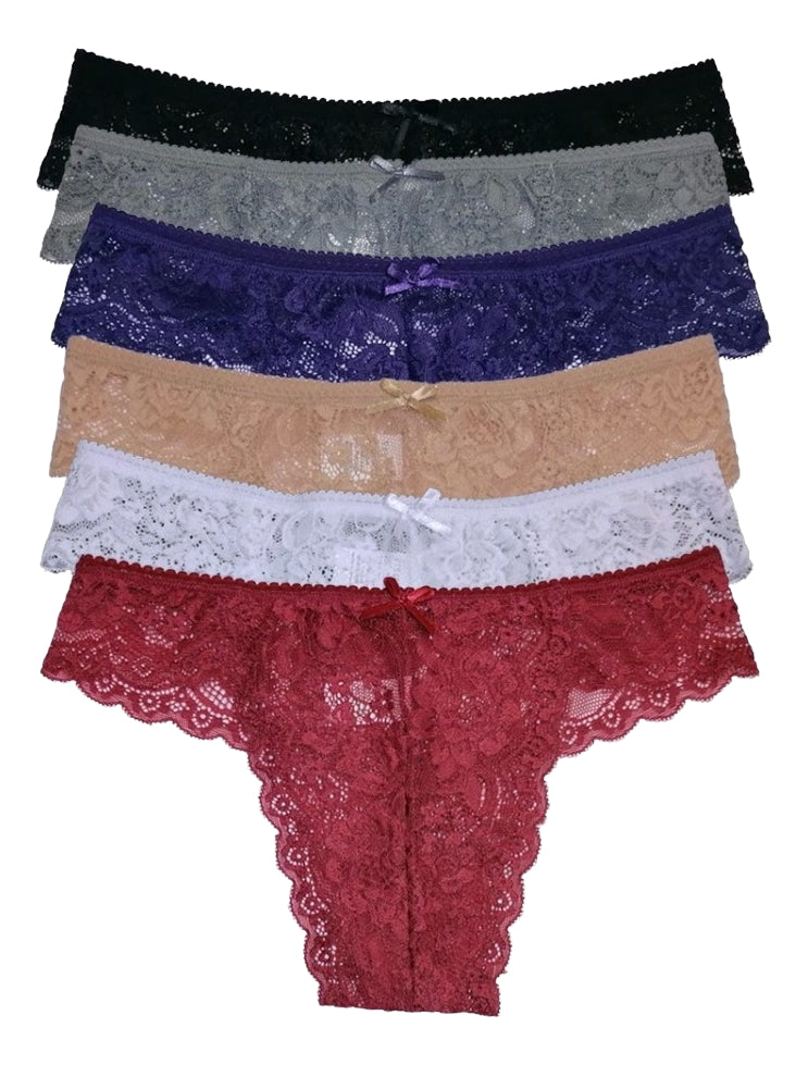 Pack con 6 Tangas de Encaje Mujer Pack con 6 Colores Diferentes