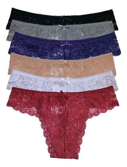 Pack con 6 Tangas de Encaje Mujer Pack con 6 Colores Diferentes