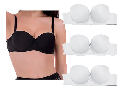Pack 3 Brasier Strapless Contorno De Silicon No Se Mueve