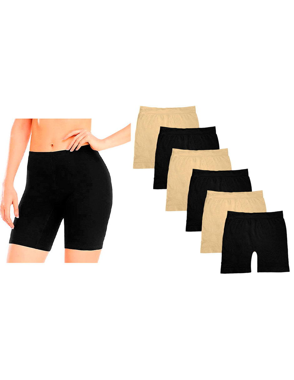 Boxer Largo Dama Licra, Pack Con 6 Pzas 2nude/2negros/2bcos