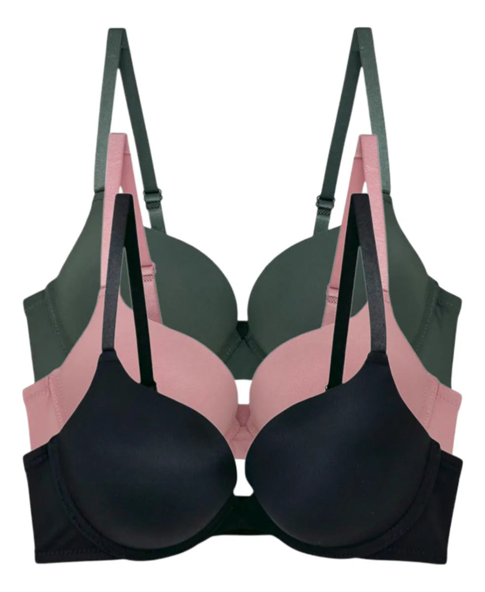 Pack 3 Brasier Push Up Y Doble Push Aumenta Hasta 2 Tallas