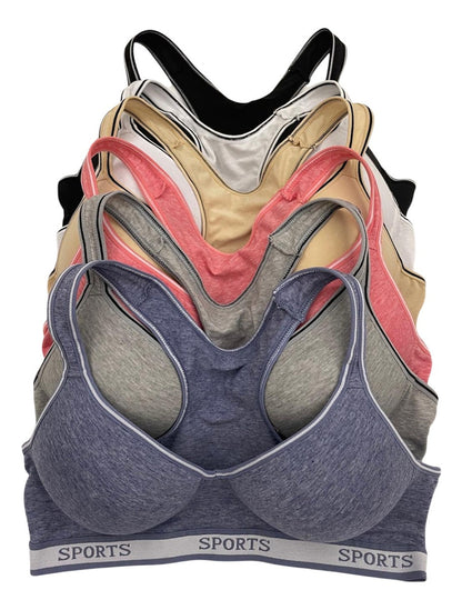 Paquete con 6 Tops Deportivos de Algodon Copa B o C, Pack con 6 colores diferentes
