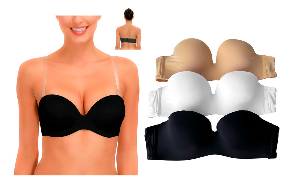 Pack 3 Brasier Strapless Con Tirantes Transparentes
