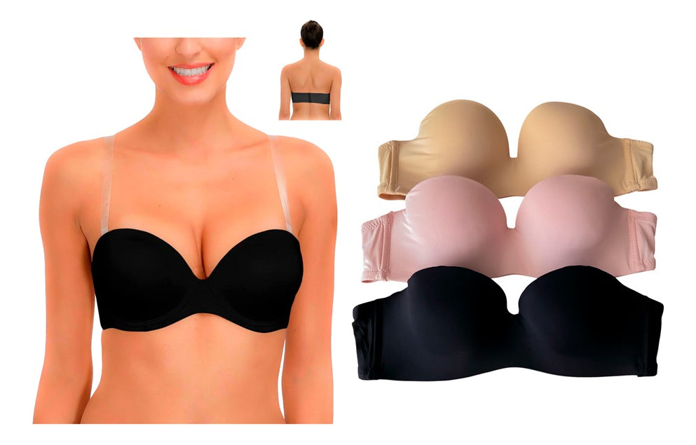 Pack 3 Brasier Strapless Con Tirantes Transparentes
