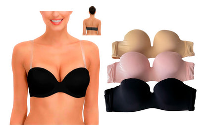 Pack 3 Brasier Strapless Con Tirantes Transparentes