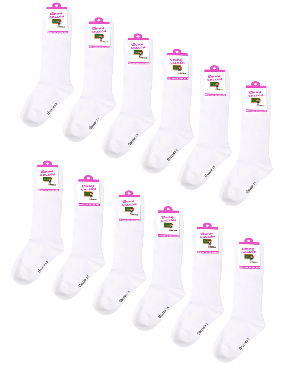 Pack Con 12 Pares Calcetas o Calcetín Escolar Infantil Lisos De Algodón PROMO