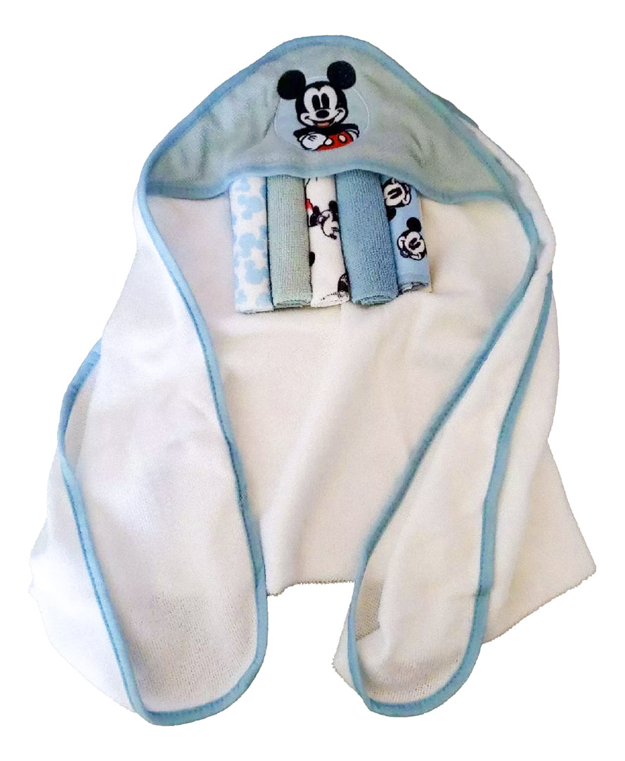 Set De Toalla De Baño Con Capucha Y 5 Toallitas Mickey Mouse
