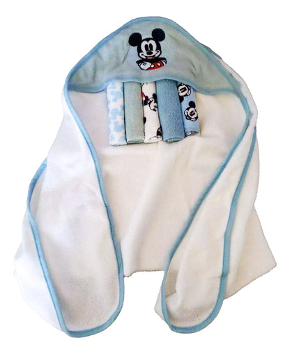 Set De Toalla De Baño Con Capucha Y 5 Toallitas Mickey Mouse