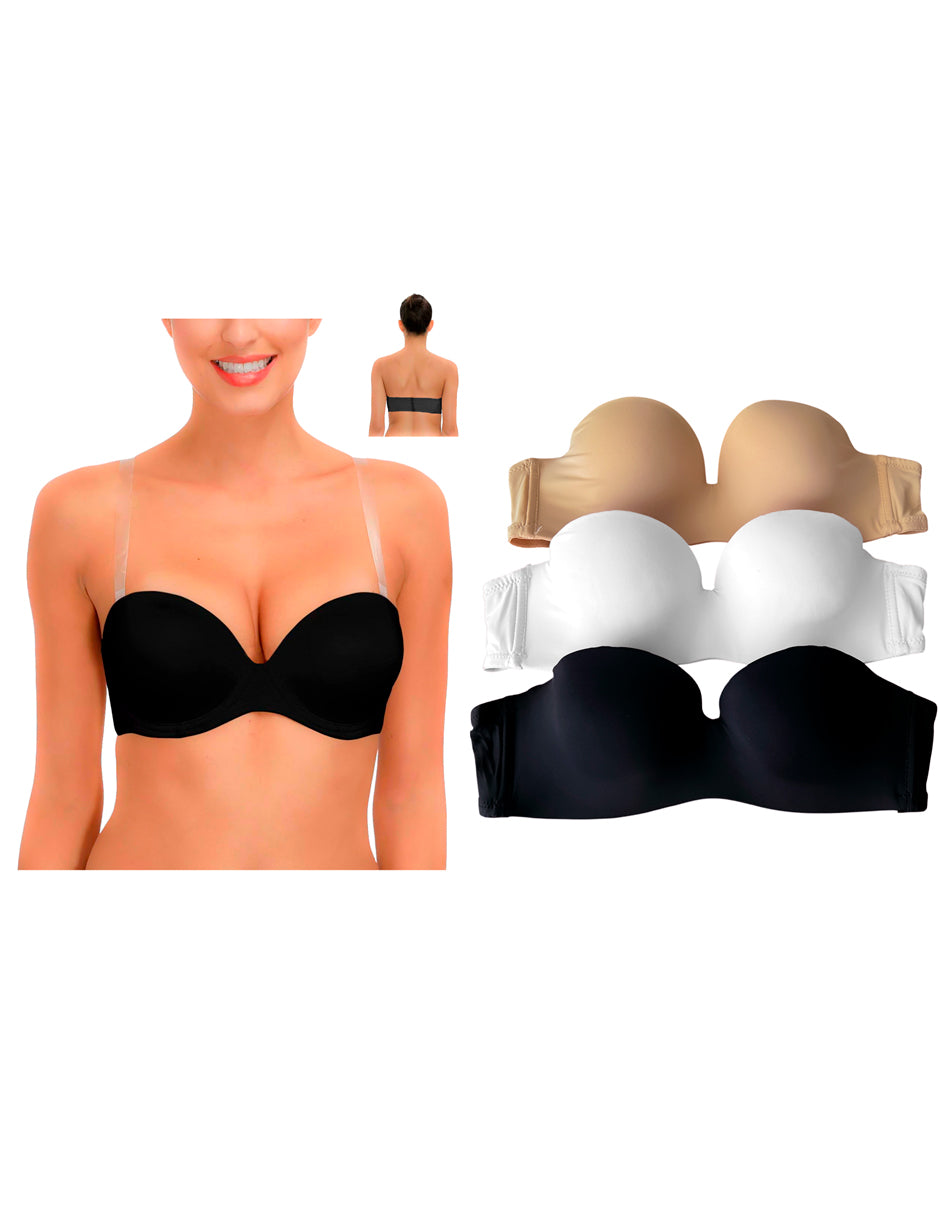 Pack 3 Brasier Strapless Con Tirantes Transparentes
