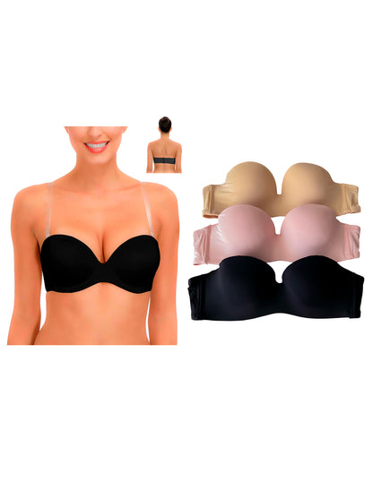 Pack 3 Brasier Strapless Con Tirantes Transparentes