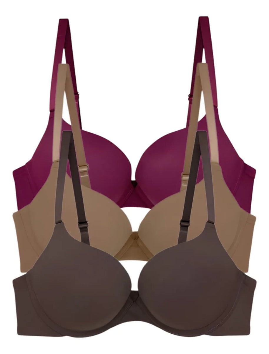 Pack 3 Brasier Push Up Y Doble Push Aumenta Hasta 2 Tallas