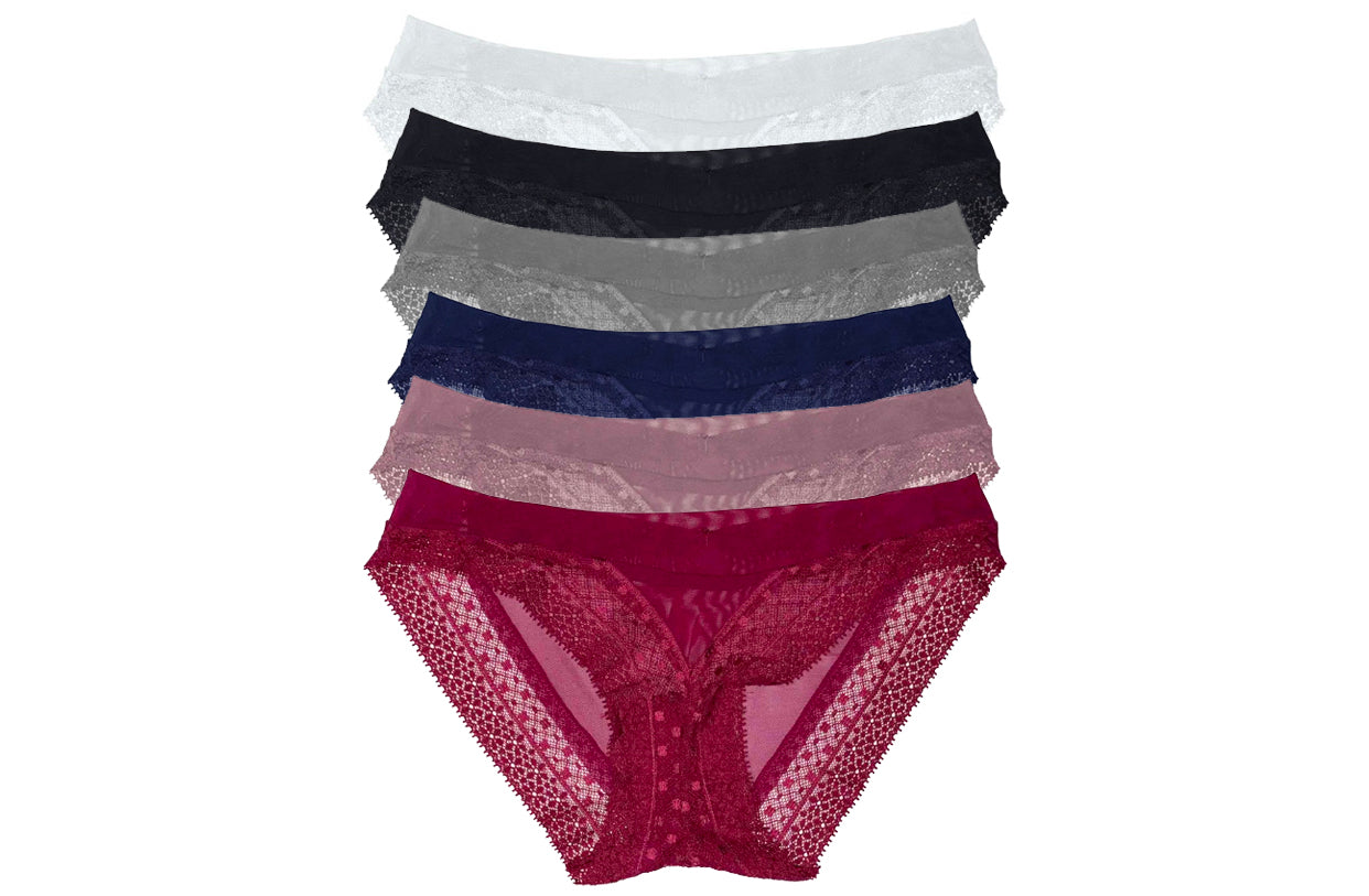 Pack con 6 Tangas de Encaje Mujer Pack con 6 Colores Diferentes