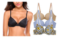 Pack 3 Brasier Doble Doble Push Up, Aumenta Hasta 2 Tallas Modelo 6703 Nude Gris Y Animal 38c