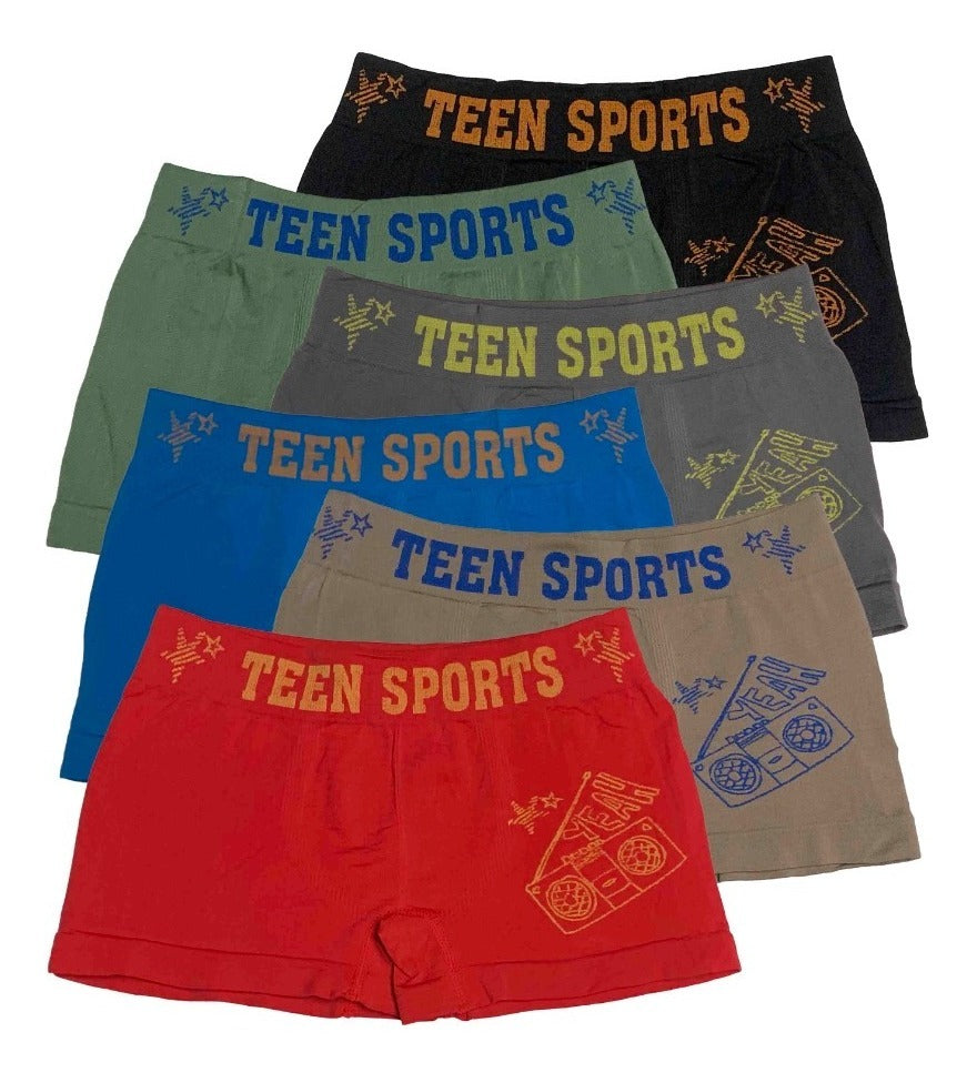 Boxer Juvenil Hombre, Pack De 6 Pzas Y 6 Diferentes Colores