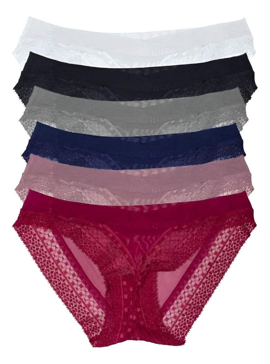 Pack con 6 Tangas de Encaje Mujer Pack con 6 Colores Diferentes