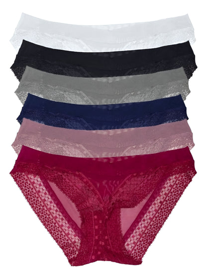 Pack con 6 Tangas de Encaje Mujer Pack con 6 Colores Diferentes