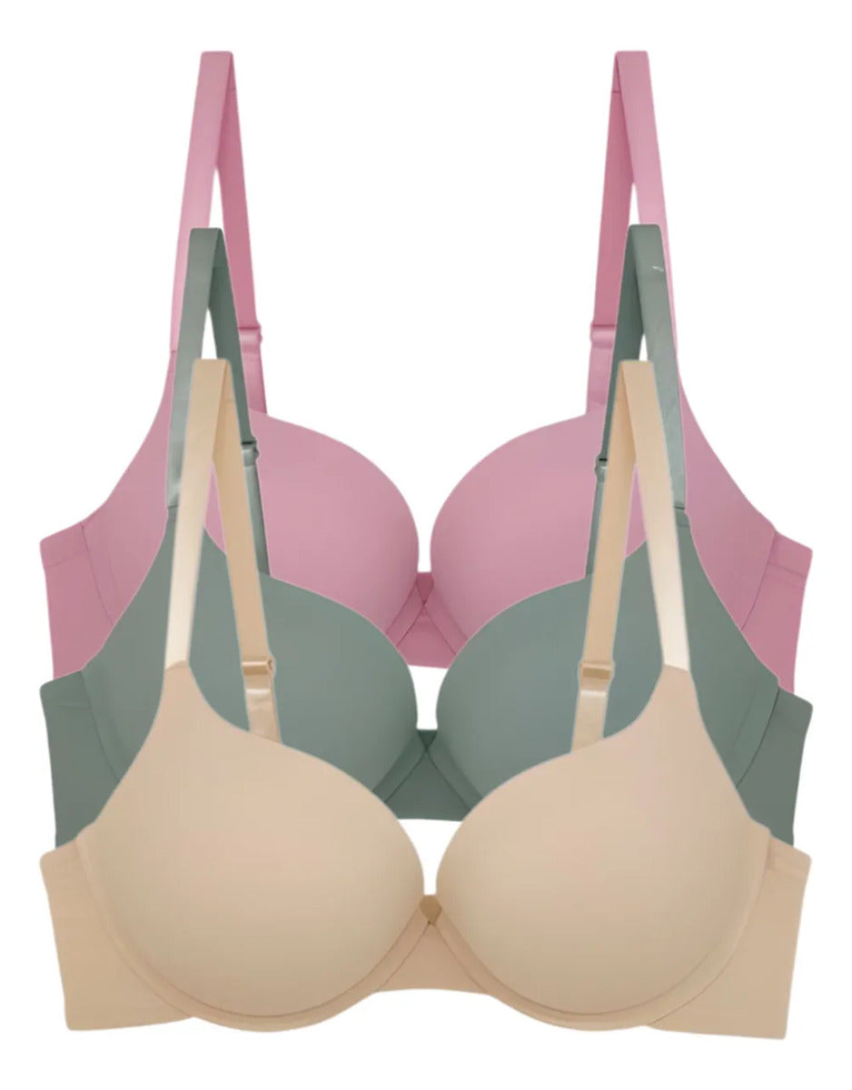 Pack 3 Brasier Push Up Y Doble Push Aumenta Hasta 2 Tallas