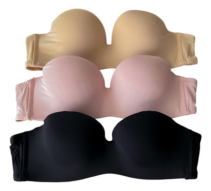 Pack 3 Brasier Strapless Con Tirantes Transparentes