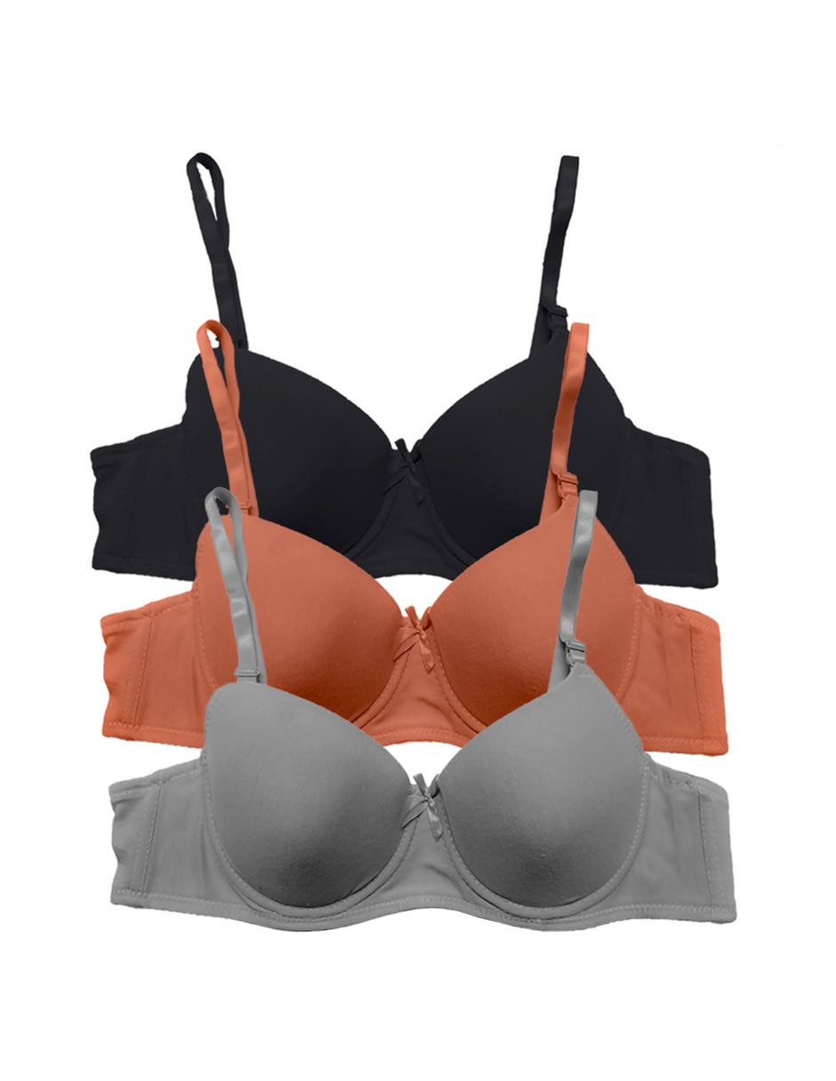 Pack Con 3pzas Brasier Algodon B Y C  En 3diferentes Colores