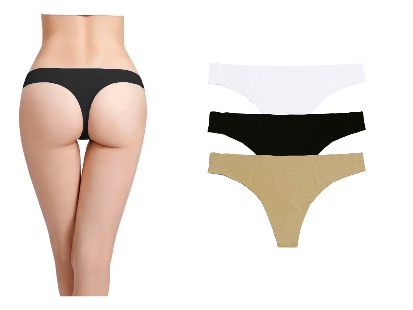 Tanga Sin Costuras (invisible) Pack 3 Pzas Nude Negra Blanca