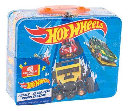 Lonchera Con Rompecabezas 48 Pzas Diferentes Personajes Azul Hotwheels 83269