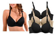 Pack 3 Brasier Doble Doble Push Up, Aumenta Hasta 2 Tallas Modelo 9902 1 Beige Y 2 Negros 32b