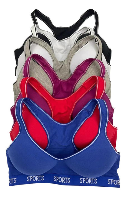 Paquete con 6 Tops Deportivos de Algodon Copa B o C, Pack con 6 colores diferentes