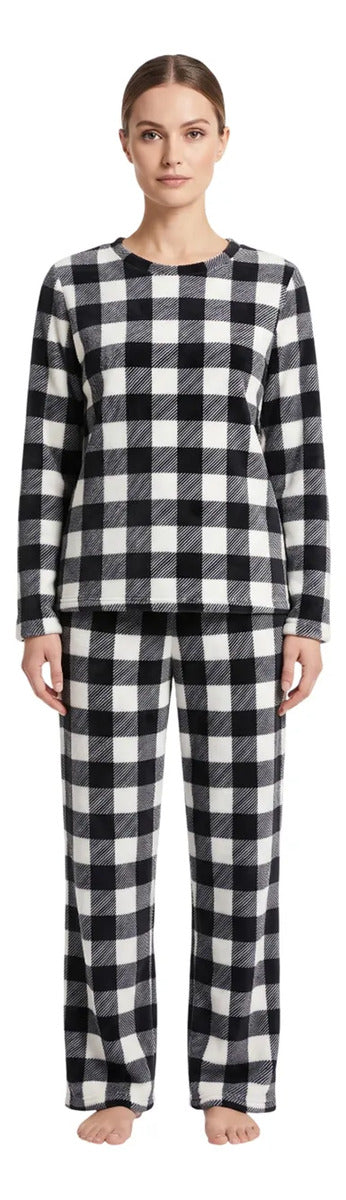 Pijama Mujer Manga Larga Pantalón Estampada Suave Y Cómoda