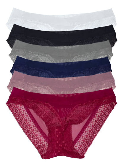 Pack con 6 Tangas de Encaje Mujer Pack con 6 Colores Diferentes