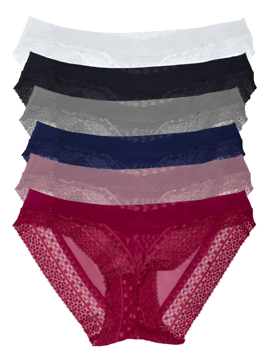 Tanga Sexy Encaje Mujer Pack De 6 Pzas, 6 Colores Diferentes