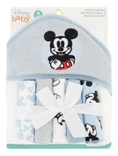 Cargar imagen en el visor de la galería, Set De Toalla De Baño Con Capucha Y 5 Toallitas Mickey Mouse
