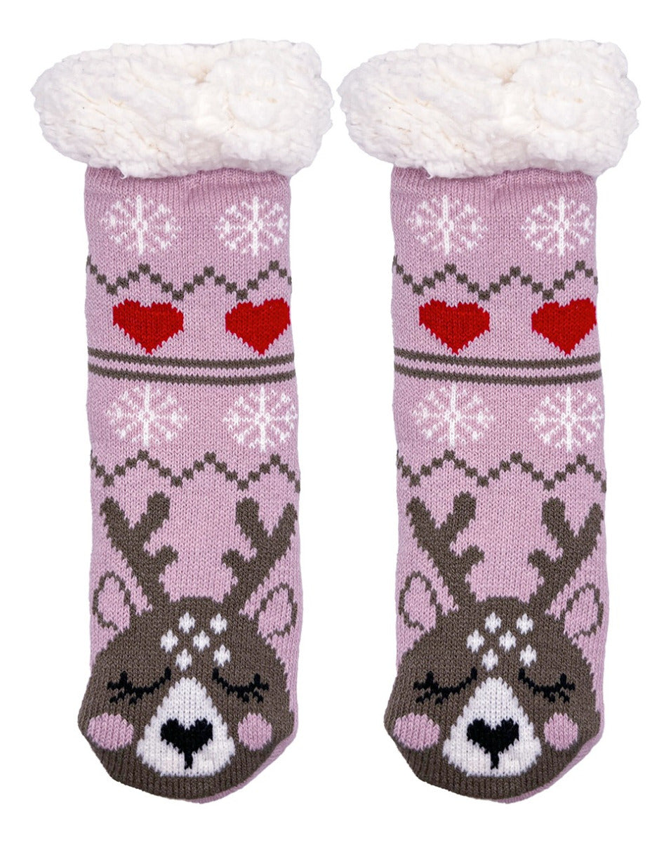 3 Pares de Calcetines Navideños Infantiles Con Borrega Y Antiderrapente
