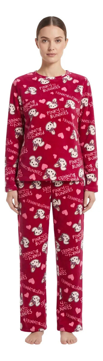 Pijama Mujer Manga Larga Pantalón Estampada Suave Y Cómoda