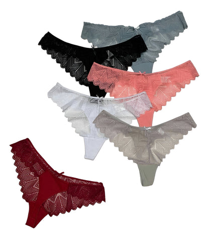 Pack con 6 Tangas de Encaje Mujer Pack con 6 Colores Diferentes