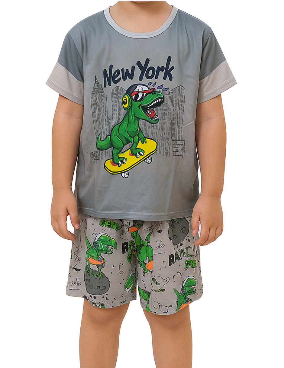Pijama De Niño Con Divertidos Diseños Set  De 2 Piezas Short y Playera