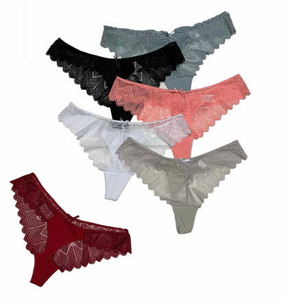 Tanga Sexy Encaje Mujer Pack De 6 Pzas, 6 Colores Diferentes