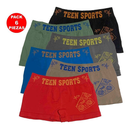 Boxer Juvenil Hombre, Pack De 6 Pzas Y 6 Diferentes Colores