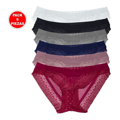 Tanga Sexy Encaje Mujer Pack De 6 Pzas, 6 Colores Diferentes