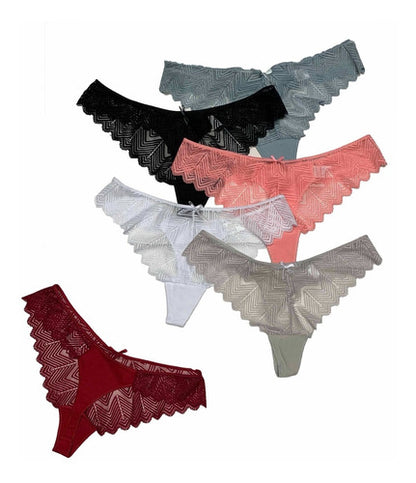 Panty Sexy De Encaje Pack De 6 Pzas Con 6 Colores Diferen