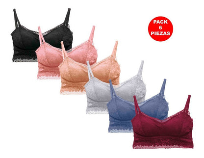 Sexy Bralette Encaje Pack Con 6 Piezas En 6 Diferentes Color